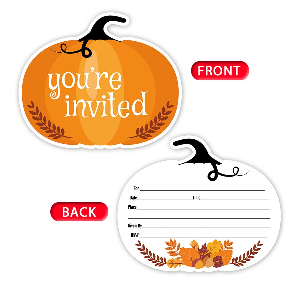 Haizct 15 Pack Halloween Pumpkin Shaped Fill-In Invitations,Fall,Halloween,Monster,Costume Partyor Thanksgiving Party Invitation Cards with Envelopes For Kids or Adults Birthday(YXK046)