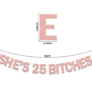 Ushinemi She's 25 Bitches Banner 25th Birthday Decorations for Women, Funny Glitter Rose Gold Birthday Banner 18 Birthday Party Supplies