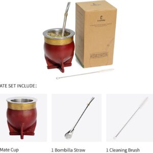 304 Stainless Steel Argentina Yerba Mate Cup With Straw Tea Gourd Mug One Bombilla Mate (Straw) a Cleaning Brush (Black)