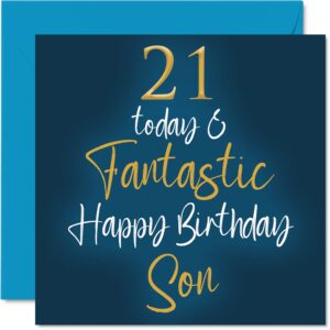 fantastic 21st birthday cards for son - 21 today & fantastic - happy birthday card for son from mom or dad, son birthday gifts, 5.7 x 5.7 inch birthday greeting cards gift for son