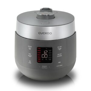 cuckoo crp-st0609fg 6-cup (uncooked) / 12-cup (cooked) twin pressure rice cooker & warmer with nonstick inner pot, 16 menu options, 3 voice guide, auto clean (gray)