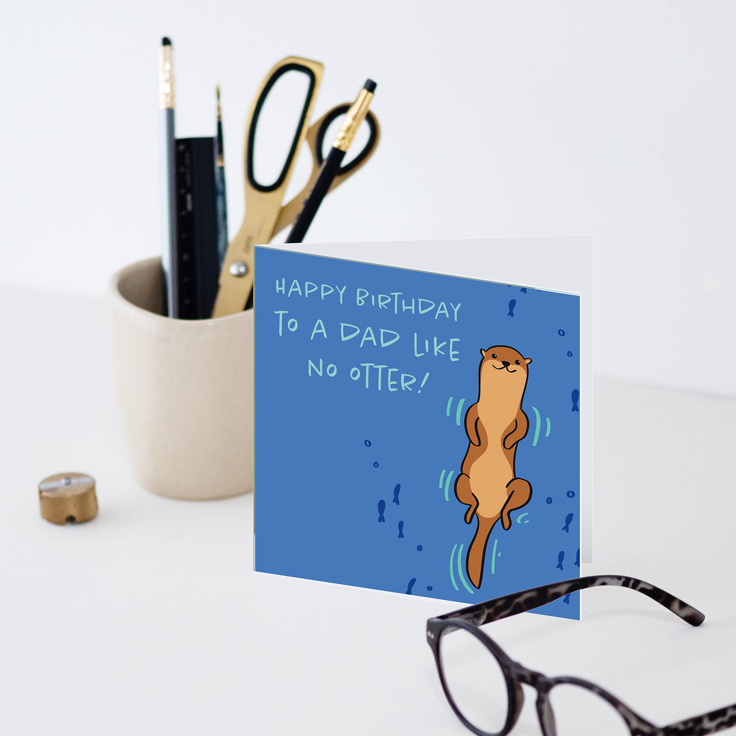 Old English Co. Funny Birthday Card for Dad - Happy Birthday To A Dad Like No Otter! Card - Square Cute Animal Otter Card | Suitable for Men & Women | Blank Inside & Envelope Included