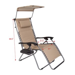 MACSPORTS XL Anti Gravity Chair with Canopy and Cup Tray, Extra Large, Tan