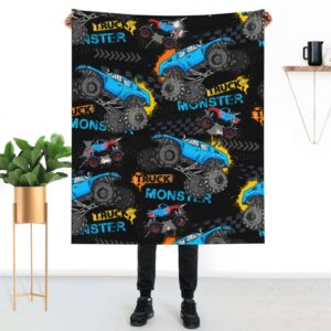 Monster Cartoon Truck Throw Blanket Car Gift for Boys Kids Bedding Room Decor Flannel Blankets Microfiber Soft Warm for Couch Sofa Bed Livingroom Beach Travel 50"x40"