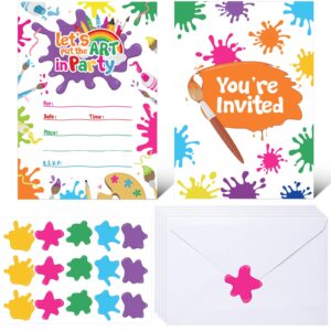 pajean 24 set art painting party invitations with envelopes colorful birthday invitation cards paint themed invitation letters paint fill in invites with 30 stickers for art party supplies