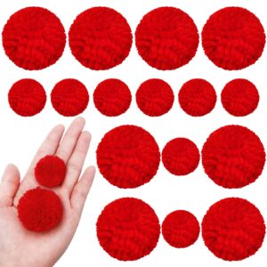 syhood 30 pcs yarn pom poms set includes 20 pcs 1 inch pompoms 10 pcs 1.5 inches pompom balls for christmas crafts white red fluffy pompom balls for xmas party decor costume diy supplies (red)