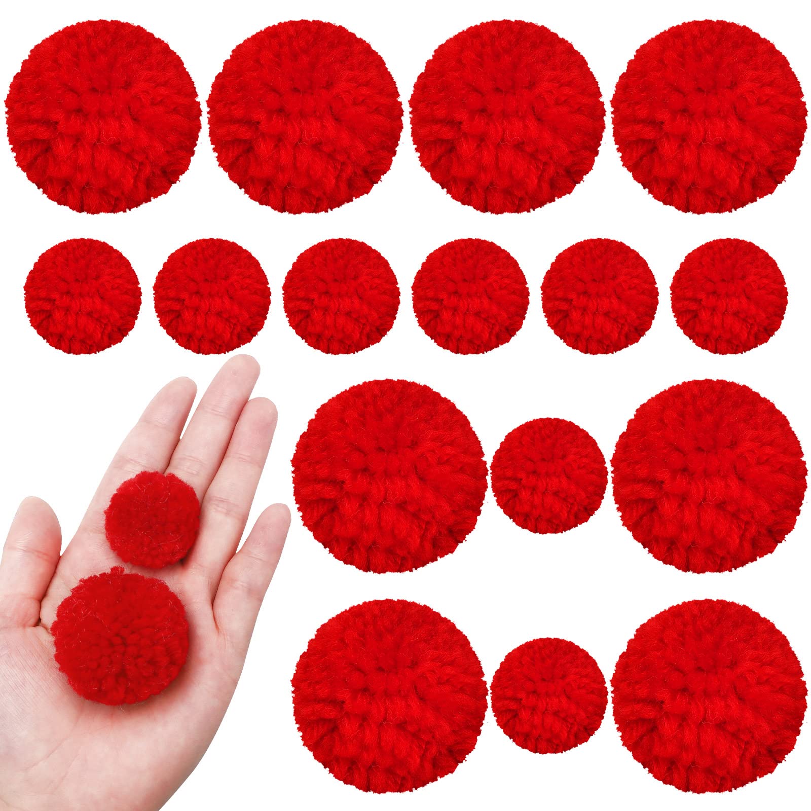 Syhood 30 Pcs Yarn Pom Poms Set Includes 20 Pcs 1 Inch Pompoms 10 Pcs 1.5 Inches Pompom Balls for Christmas Crafts White Red Fluffy Pompom Balls for Xmas Party Decor Costume DIY Supplies (Red)