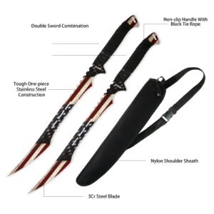 DISPATCH 2pc Ninja Twin Katana Samurai Sword Machete Fixed Blade Combat Set with Sheath for Hunting, Outdoor Camping, Survival