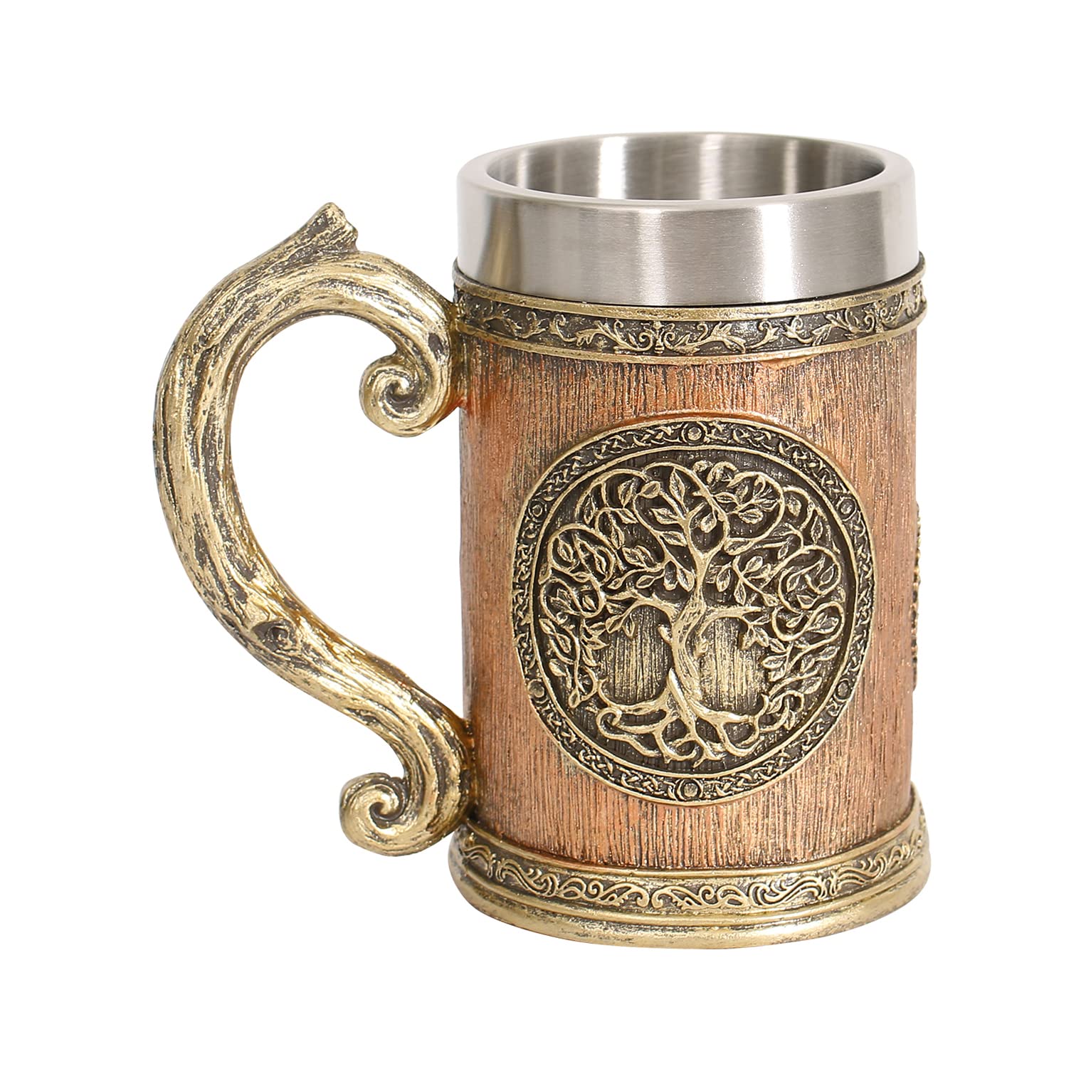 Ottalent 18fl oz Nordic Mythology World Tree Yggdrasil Beer Stein Mug, Stainless Steel TheTree of Life Coffee Drink Cup for Men and Father’s Day Gift 600ml