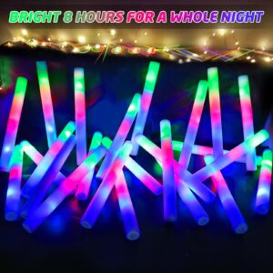 BUDI Glow Sticks Bulk 32 Pcs LED Foam Sticks with 3 Modes Colorful Flashing Glow in the Dark Party Supplies for Wedding Raves Glow Sticks Wedding Birthday Concert Glow Party Camping Accessories