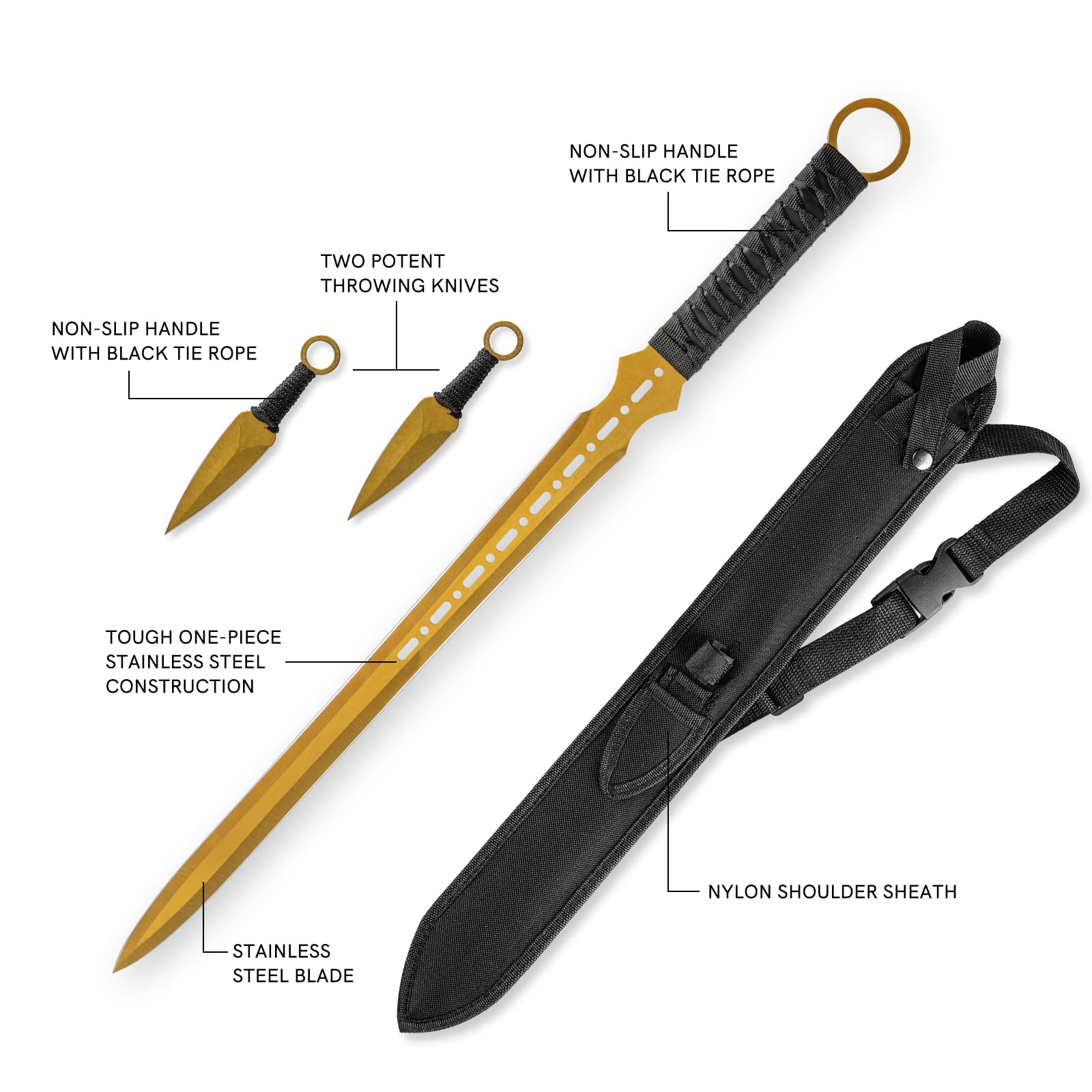 DISPATCH Full Tang Tactical Katana Ninja Sword Machete Fixed Blade Combat Stainless Steel Blade with Sheath for Hunting, Outdoor Camping, Survival