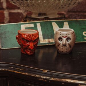 Freddy vs. Jason Faces Sculpted Ceramic Mini Mugs, Set of 2 | BPA-Free Small Coffee Cups For Espresso, Caffeine, Beverage | Home & Kitchen Essentials | Horror Movie Collectible | Each Holds 4 Ounces