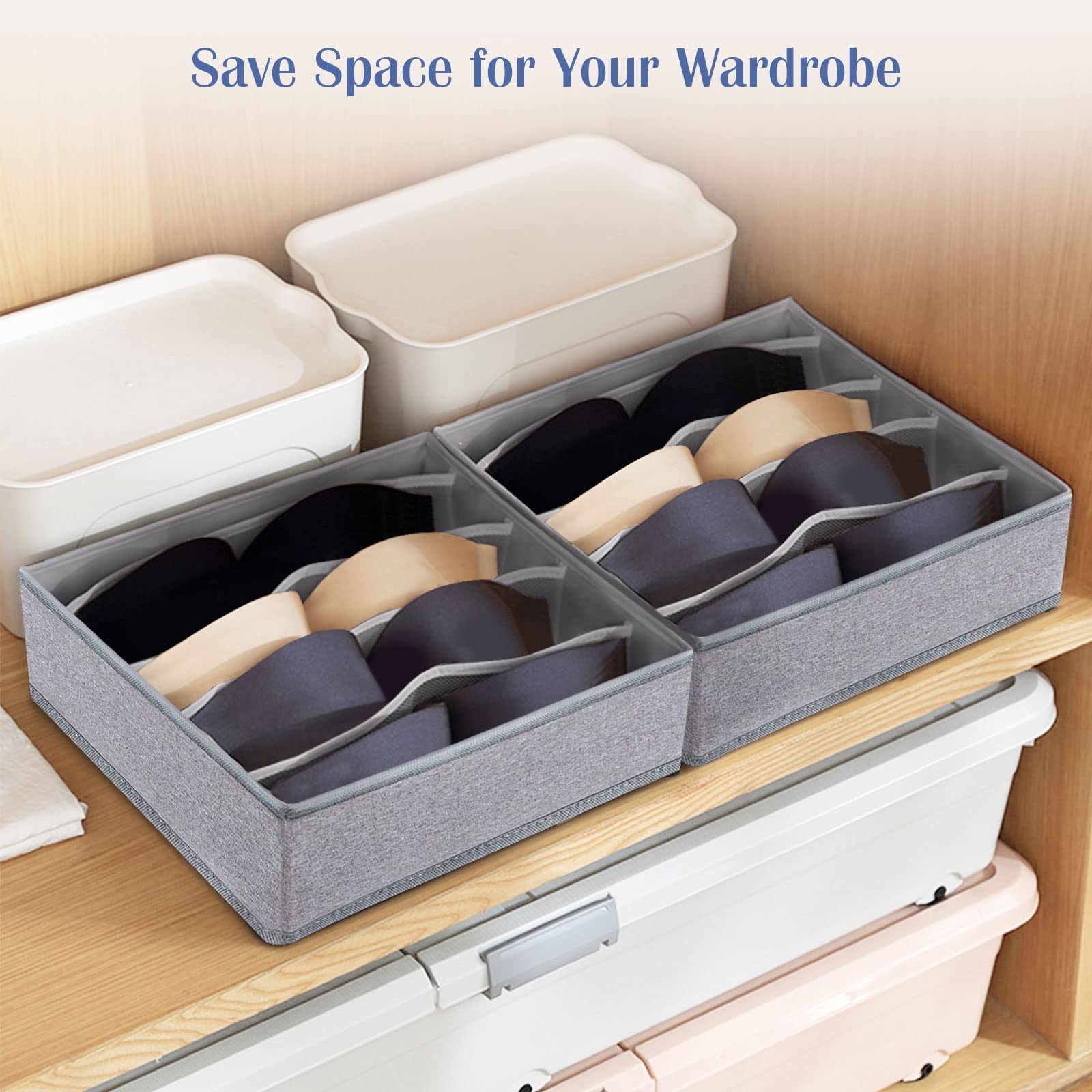 STYLIFING 3 Pack Bra Drawer Organizer, 5 Cells Foldable Underwear Storage Organizer for Closet