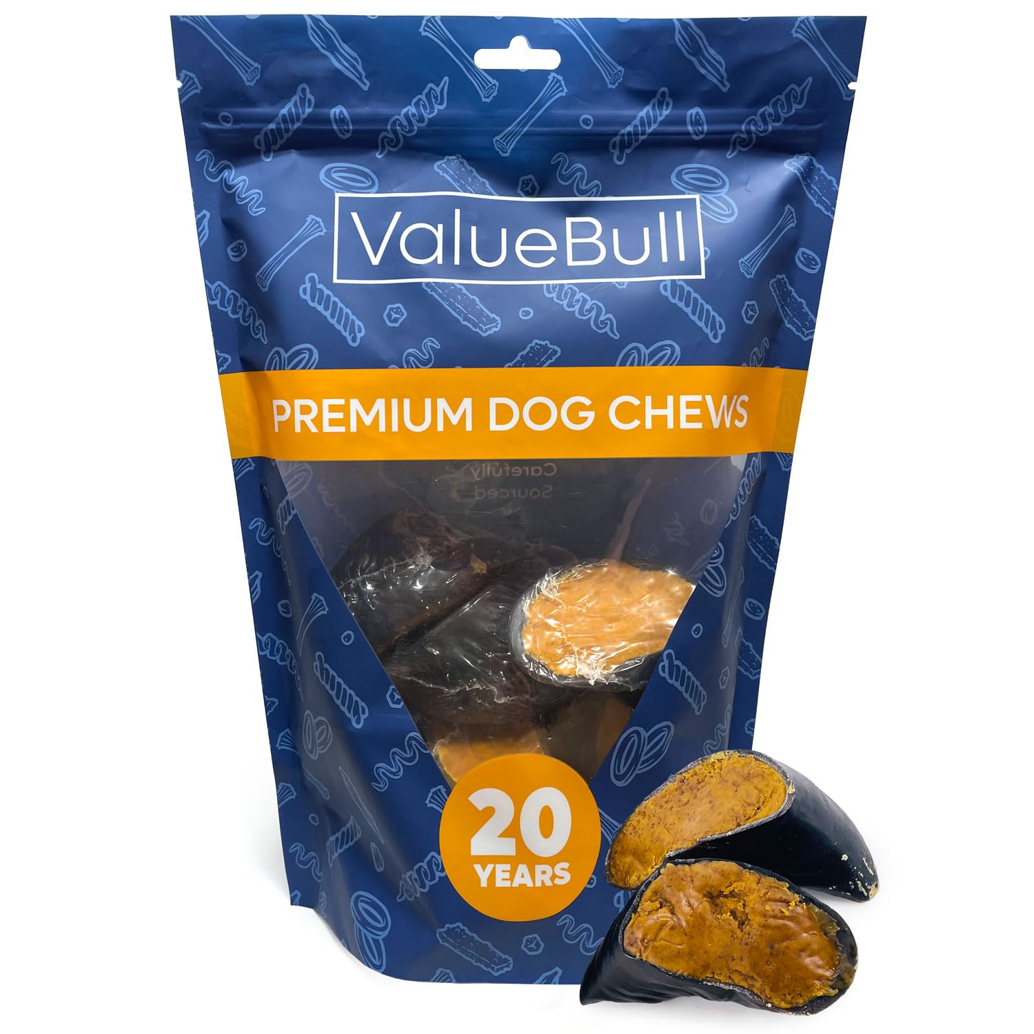 ValueBull New Cheese Stuffed Beef Hooves Dog Chews, 10 Count - Long Lasting Dog Chews, Limited Ingredient Rawhide Alternative, Angus Beef Hoof, Cleans Teeth