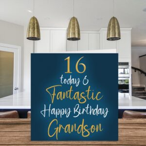 Stuff4 Fantastic 16th Birthday Cards for Grandson - 16 Today & Fantastic - Happy Birthday Card for Grandson from Grandma Grandpa Grandparents, 5.7 x 5.7 Inch Birthday Greeting Cards Gift