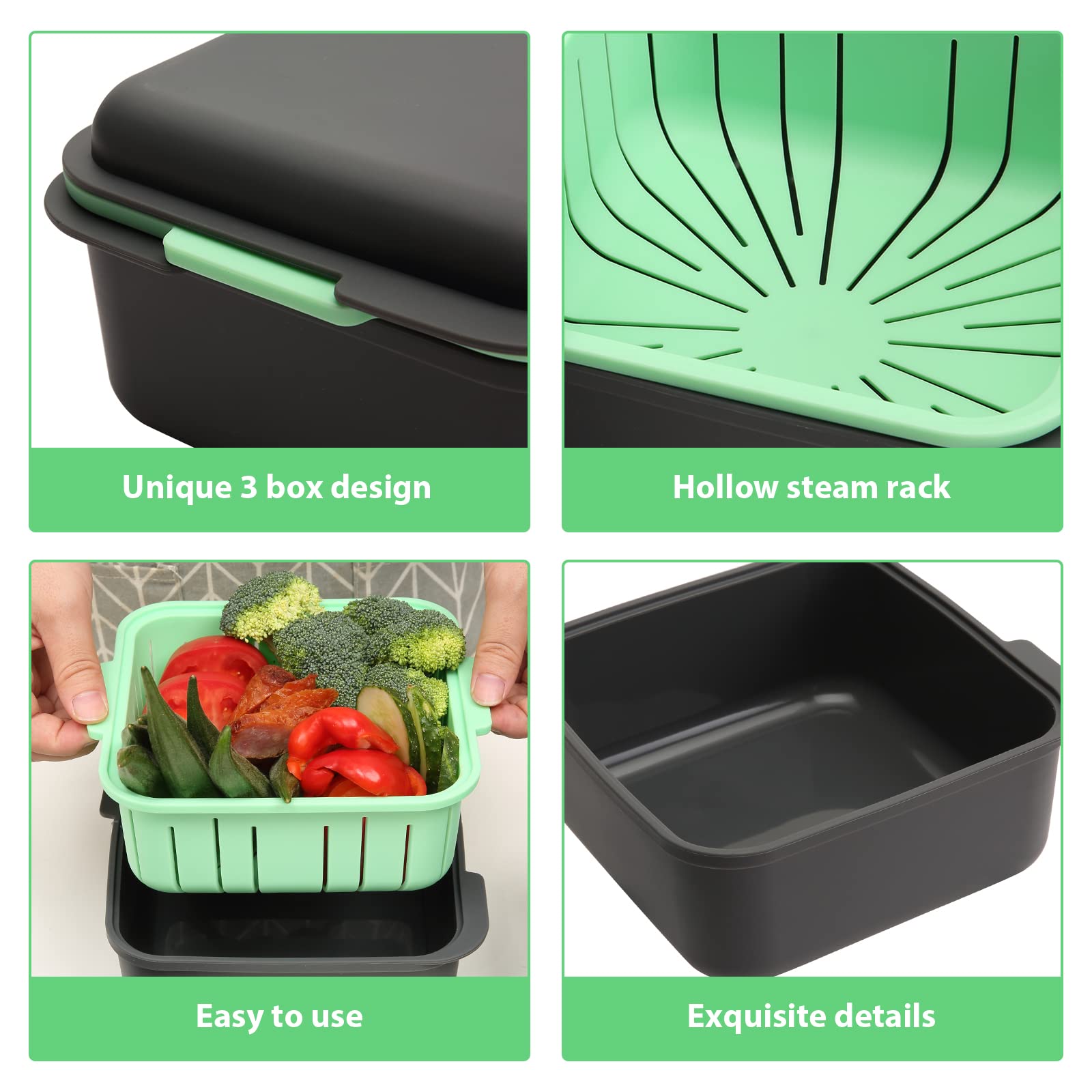 Microwave Steamer Cookware for Vegetables or Prep Meal Steam Fresh with Removable Strainer 1.35L, Silicone BPA Free Multifunctional Steamer Bowl Basket Food Container, 6x6x3 Inchs for 1-2 People