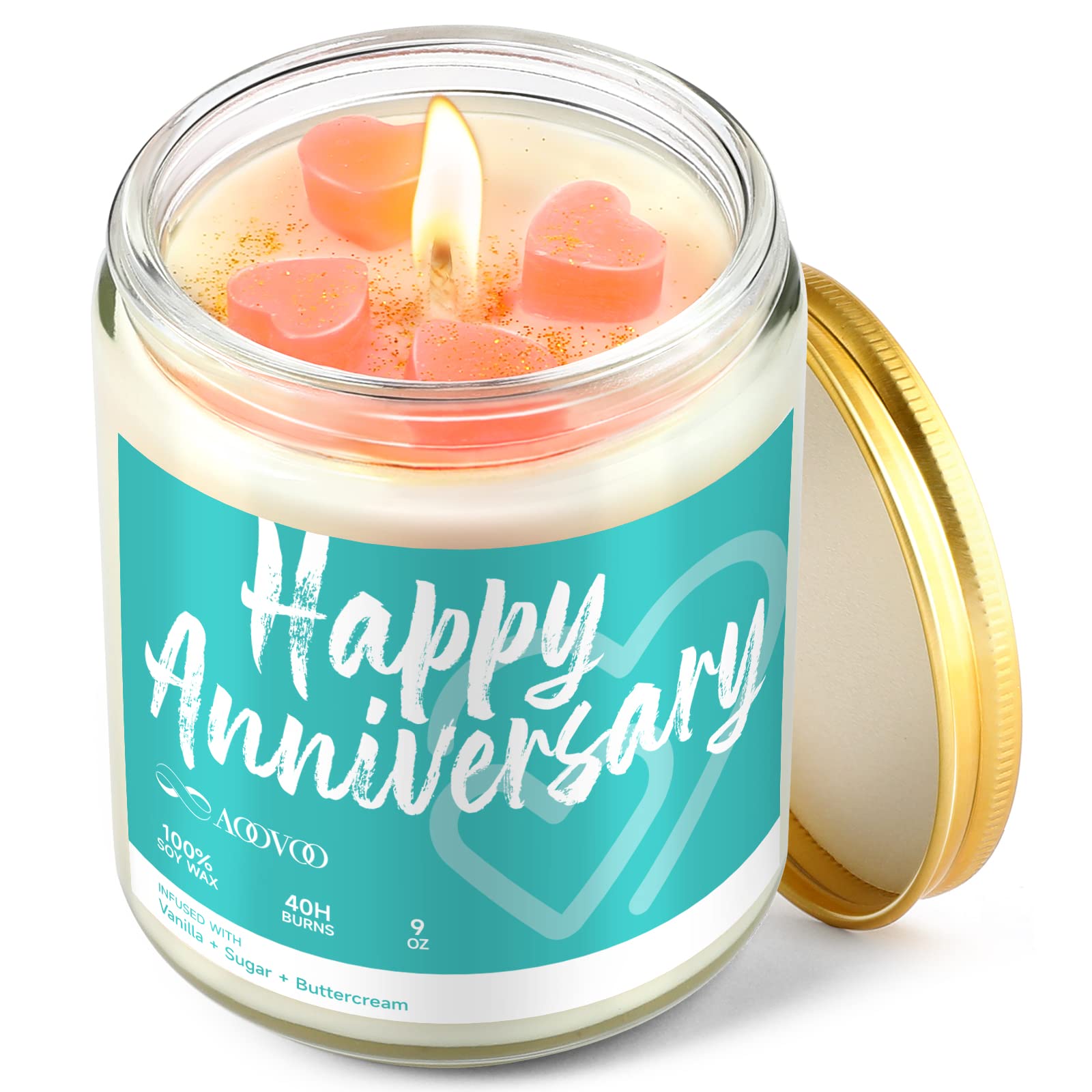 AOOVOO Anniversary Candle for Couple - Happy Anniversary, Vanilla Scented Soy Wax Candle, Scented Candles, Scented Candles, Soy Candle, 9oz