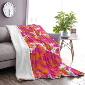 JOOCAR Flannel Throw Blanket Bold Girly Hot Pink Fuchsia and Orange Paint Vibrant Cozy&Soft Plush Pink Blankets for Bed Couch Living Room Sofa Chair