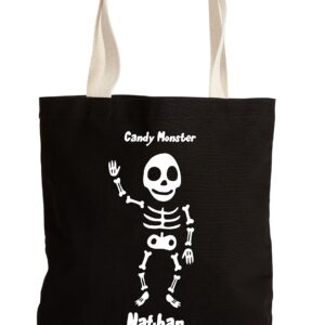 Personalization Universe Glow-In-The-Dark Skeleton Halloween Treat Bag, Customizable Kids' Tote Bag for Trick or Treating, Reusable Cotton Shoulder Bag