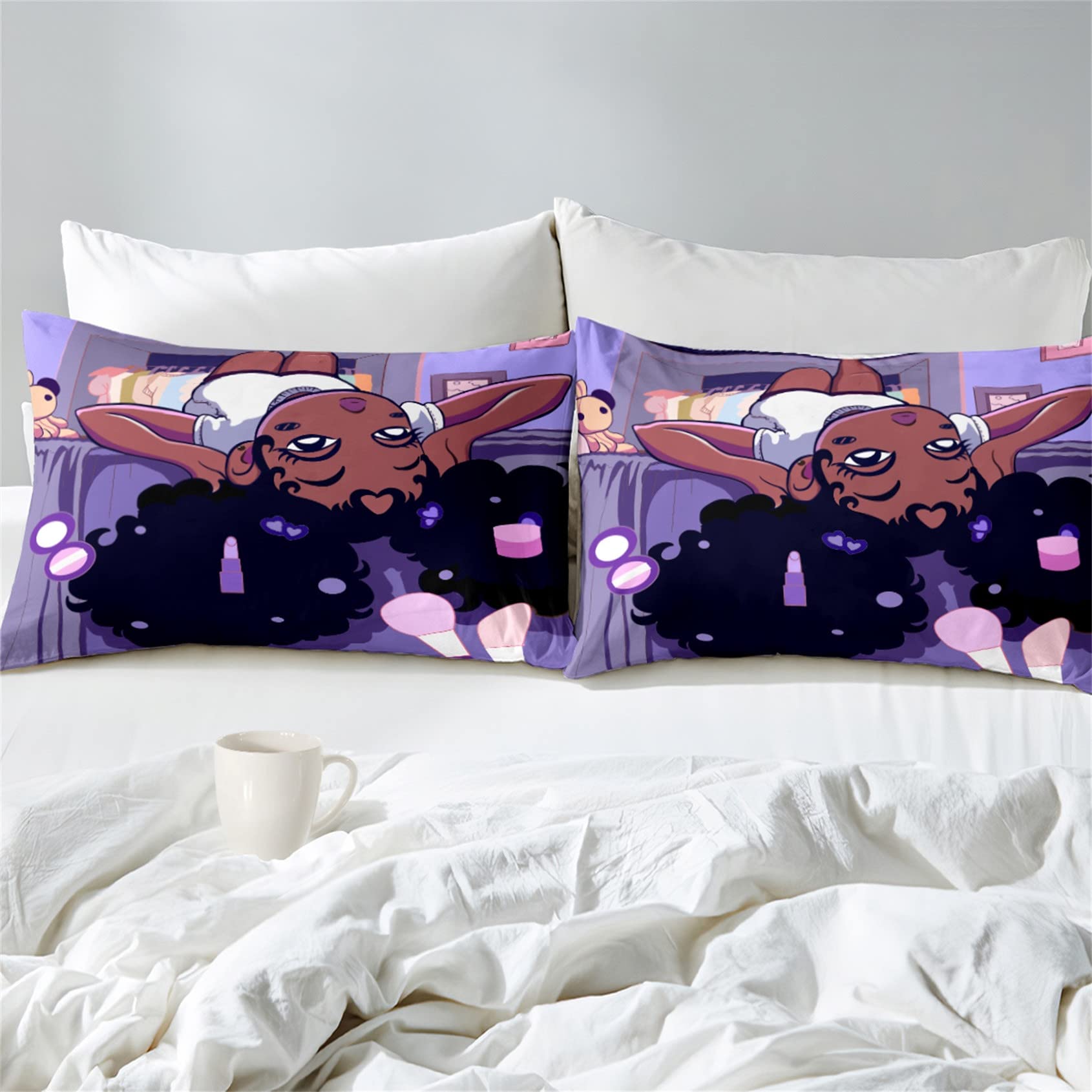 FJKJHKGJ African American Black Girl Twin Bedding Set, Twin Bed Comforter Sets for Girls Black Girl Magic Comforter Set Purple Twin Size Cute 2 Piece Quilt Set, 1 Comforter + 1 Pillowcase