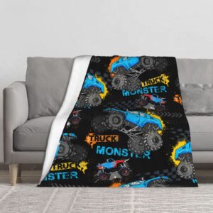 Monster Cartoon Truck Throw Blanket Car Gift for Boys Kids Bedding Room Decor Flannel Blankets Microfiber Soft Warm for Couch Sofa Bed Livingroom Beach Travel 50"x40"