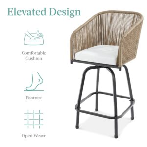 Best Choice Products Set of 2 Woven Wicker Swivel Bar Stools, Patio Bar Height Chair for Backyard, Pool, Garden, Deck w/ 360 Rotation, 250lb Capacity - Natural/Ivory