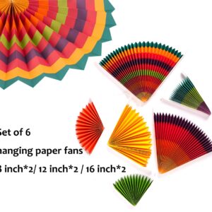 SUNBEAUTY Pack of 6 Hanging Paper Fans Party Carnival Circus Round Pattern Paper Garlands Decoration for Birthday Baby Shower Graduation Summer Party