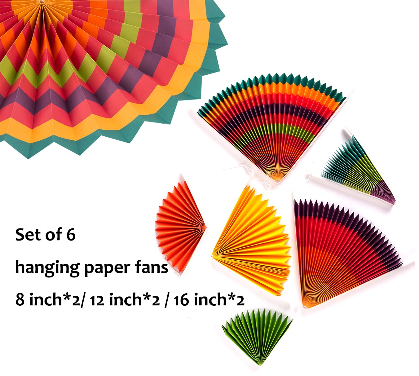 SUNBEAUTY Pack of 6 Hanging Paper Fans Party Carnival Circus Round Pattern Paper Garlands Decoration for Birthday Baby Shower Graduation Summer Party