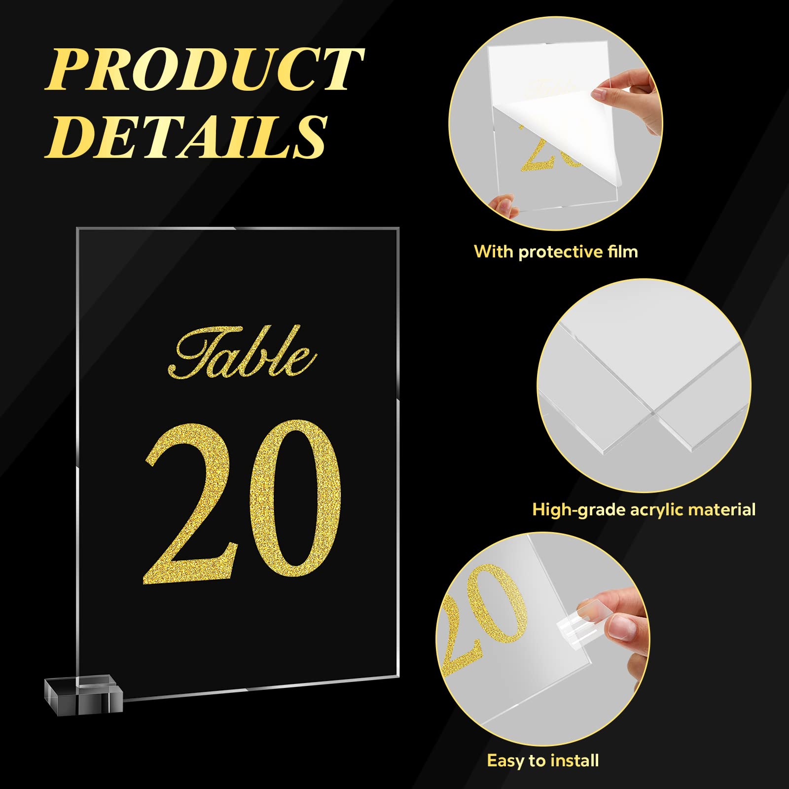 25 Pcs 5 x 7 Inch Acrylic Wedding Table Numbers 1-25 with Stand Clear Acrylic Table Number Holder Printed Numbers Table Place Signs Decoration for Wedding Reception Event Party Restaurant