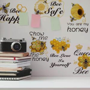 CRASPIRE 8 Sheets Bee Wall Decals Honey Window Clings Self-Adhesive Sunflower Wall Sticker Inspirational Quotes Decor Peel and Stick for Home Office Nursery Birthday Party Fridge Bedroom Bathroom