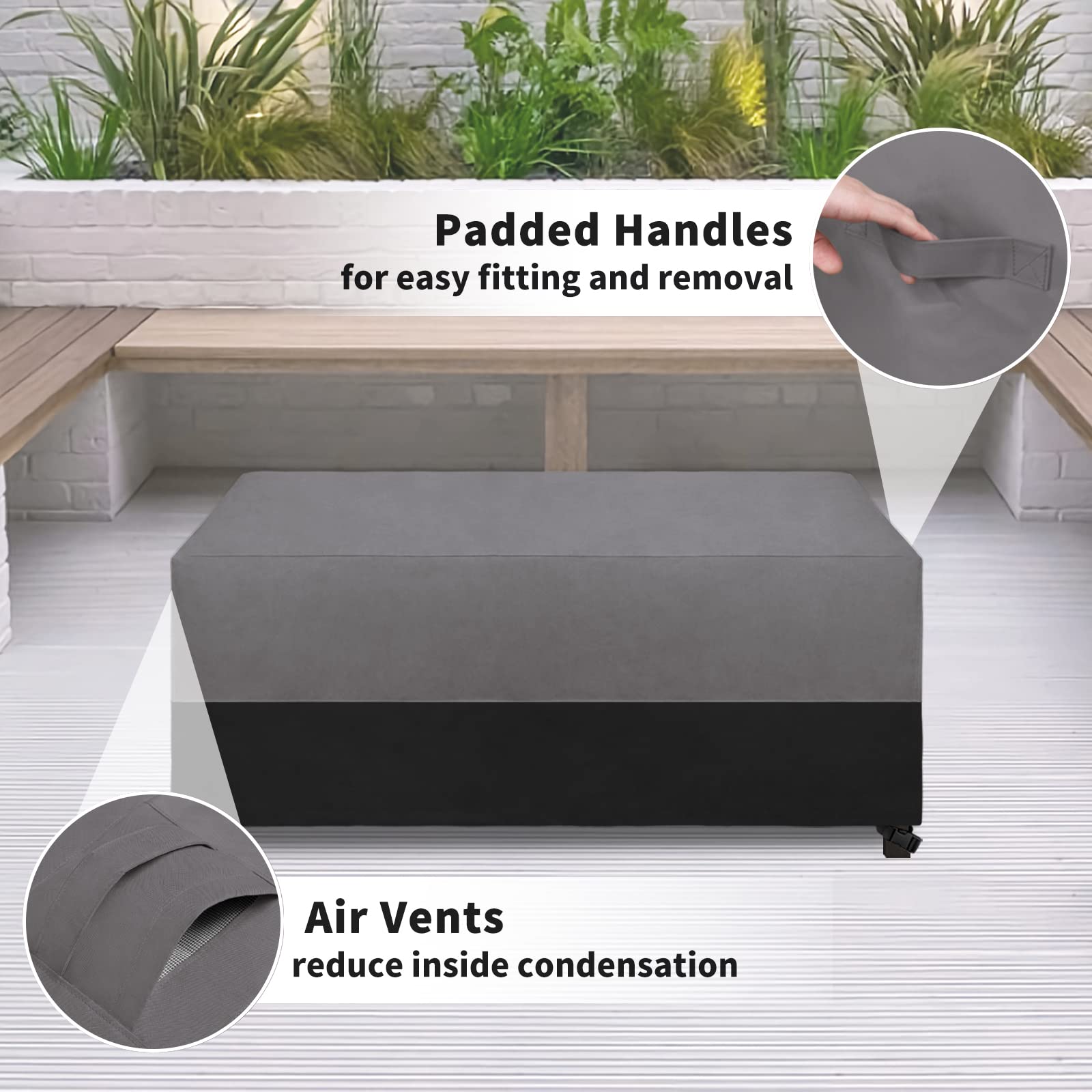 Easy-Going Patio Coffee Table Cover Small Outdoor Rectangular Table Cover, UV Resistant Waterproof Patio Furniture Cover (48"Lx28"Wx16"H, Gray/Black)