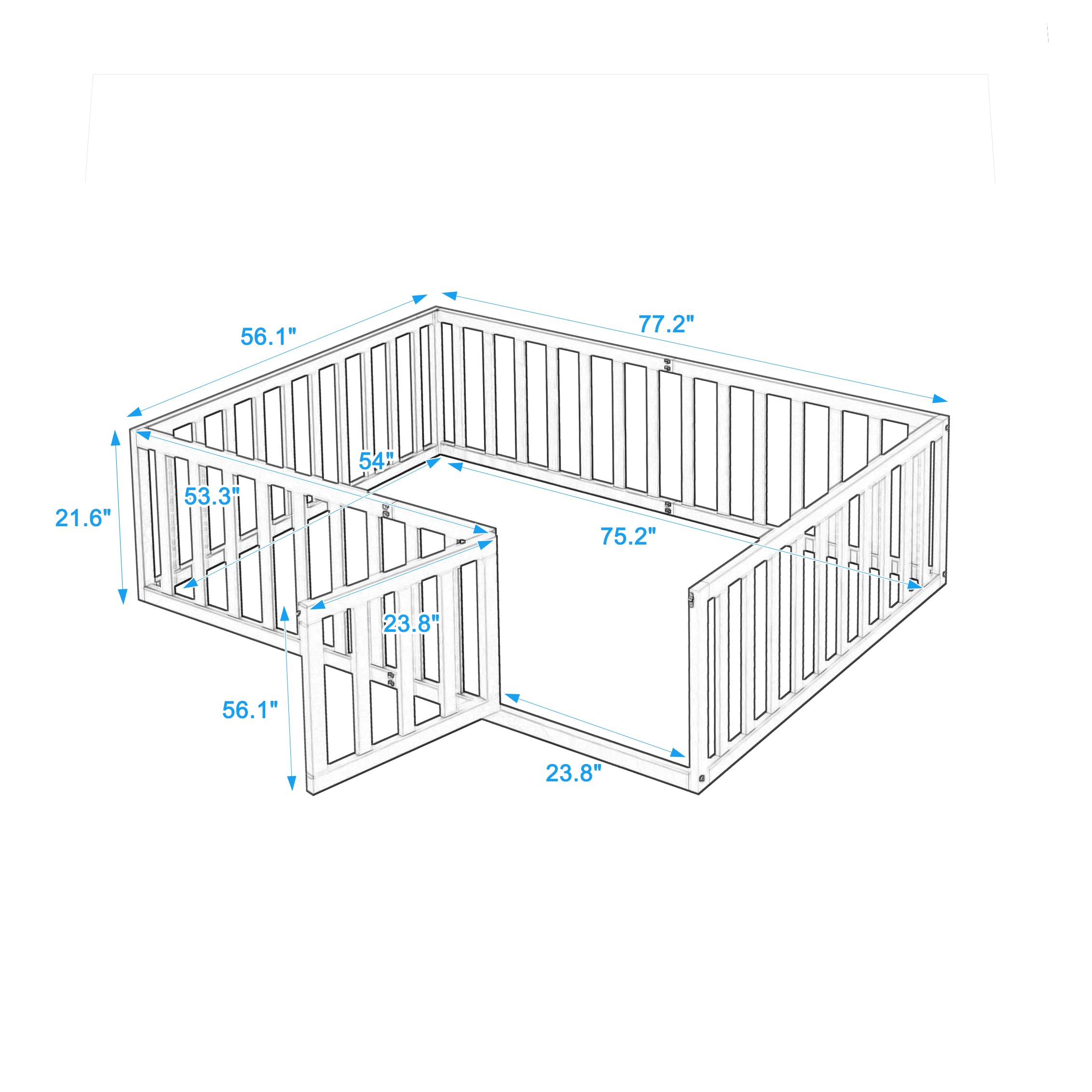 Bellemave Full Size Floor Bed for Kids, Montessori Bed Frame with Fence-Shaped Guardrails and Door, Wooden Floor Full Bed for Kids, Toddler, Boys Girls (Natural, Full Size)