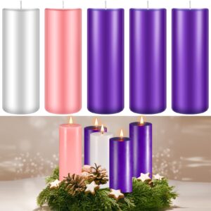 set of 5 candles christmas advent pillar candles dripless scented catholic advent candle purple pink white hand poured wax candle for christmas church home wedding holiday decor (classic,3 x 7.9 inch)