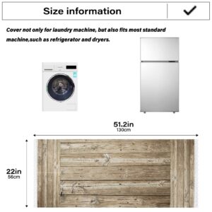 Rustic Wood Wooden Washing Machine Cover, 51''x22'' Non Slip Washer Dryer Top Cover Mat for Front Load Waterproof Refrigerator Fridge Dust Proof Cover with 4 Storage Bags Home Decor