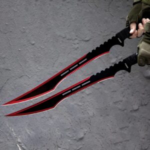 DISPATCH 2pc Ninja Tactical Twin Katana Samurai Sword Machete Fixed Blade Combat Set with Sheath for Hunting, Outdoor Camping, Survival