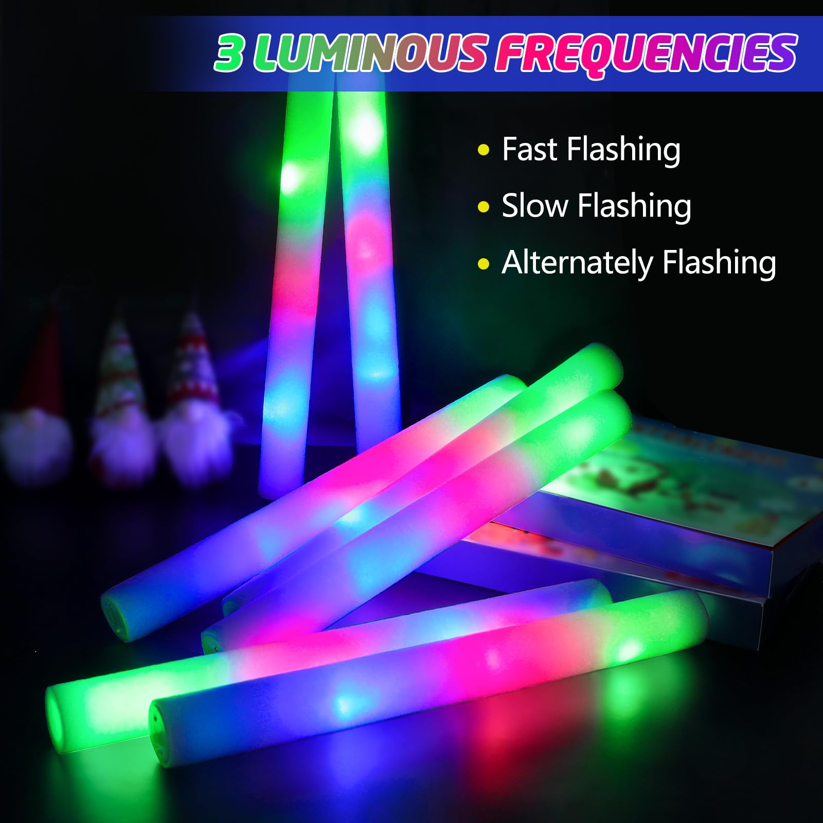 BUDI Glow Sticks Bulk 32 Pcs LED Foam Sticks with 3 Modes Colorful Flashing Glow in the Dark Party Supplies for Wedding Raves Glow Sticks Wedding Birthday Concert Glow Party Camping Accessories