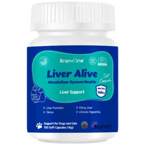 branvine liver alive metabolism system health for dogs and cats - liver function, fatty liver, detox, chronic hepatitis with siliphos®, vegan bacon flavor (100 soft capsules)