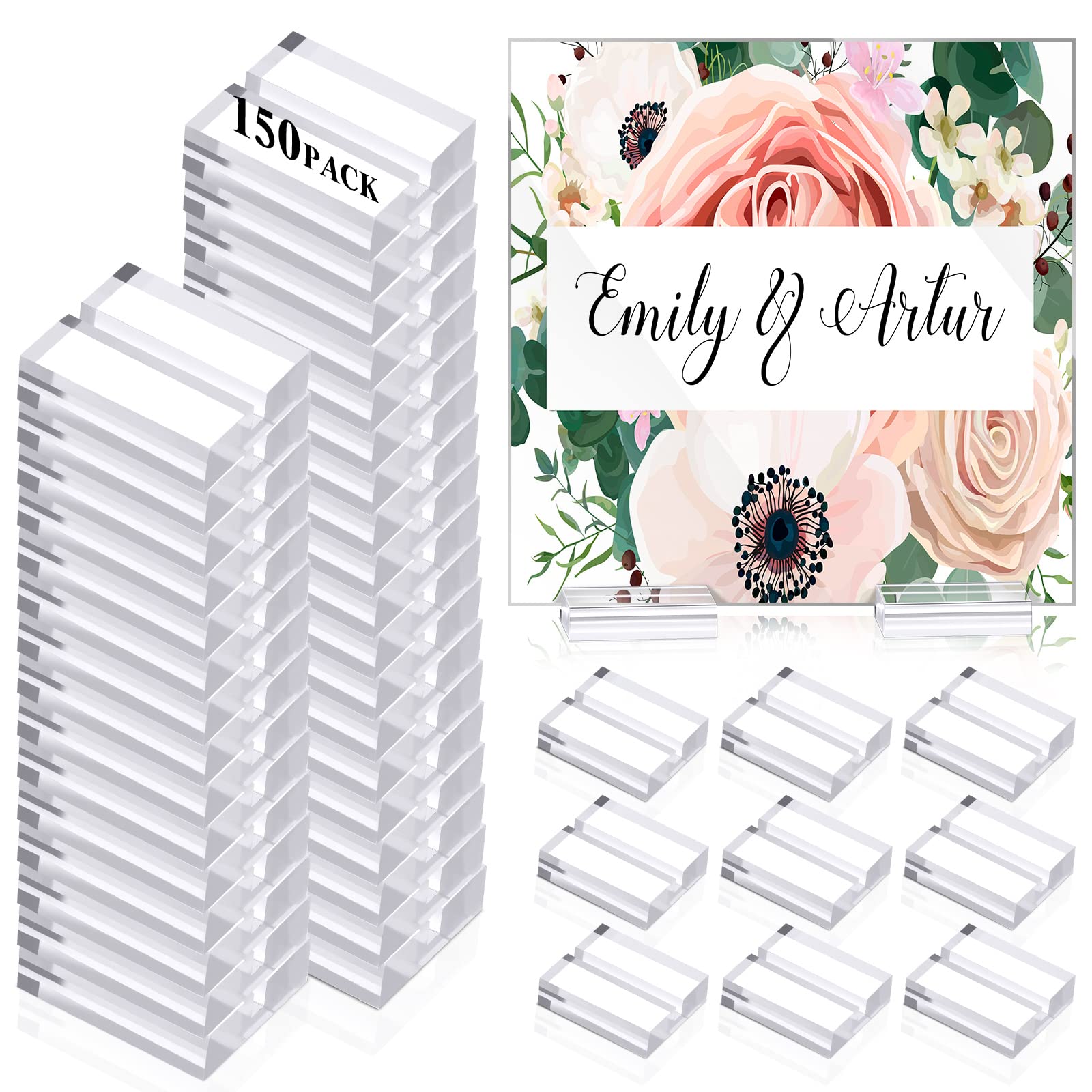 150 Pieces Acrylic Place Card Holder Clear Acrylic Stands Sign Holders Table Numbers Holders with Card Slot for Table Weddings Events Office Meeting