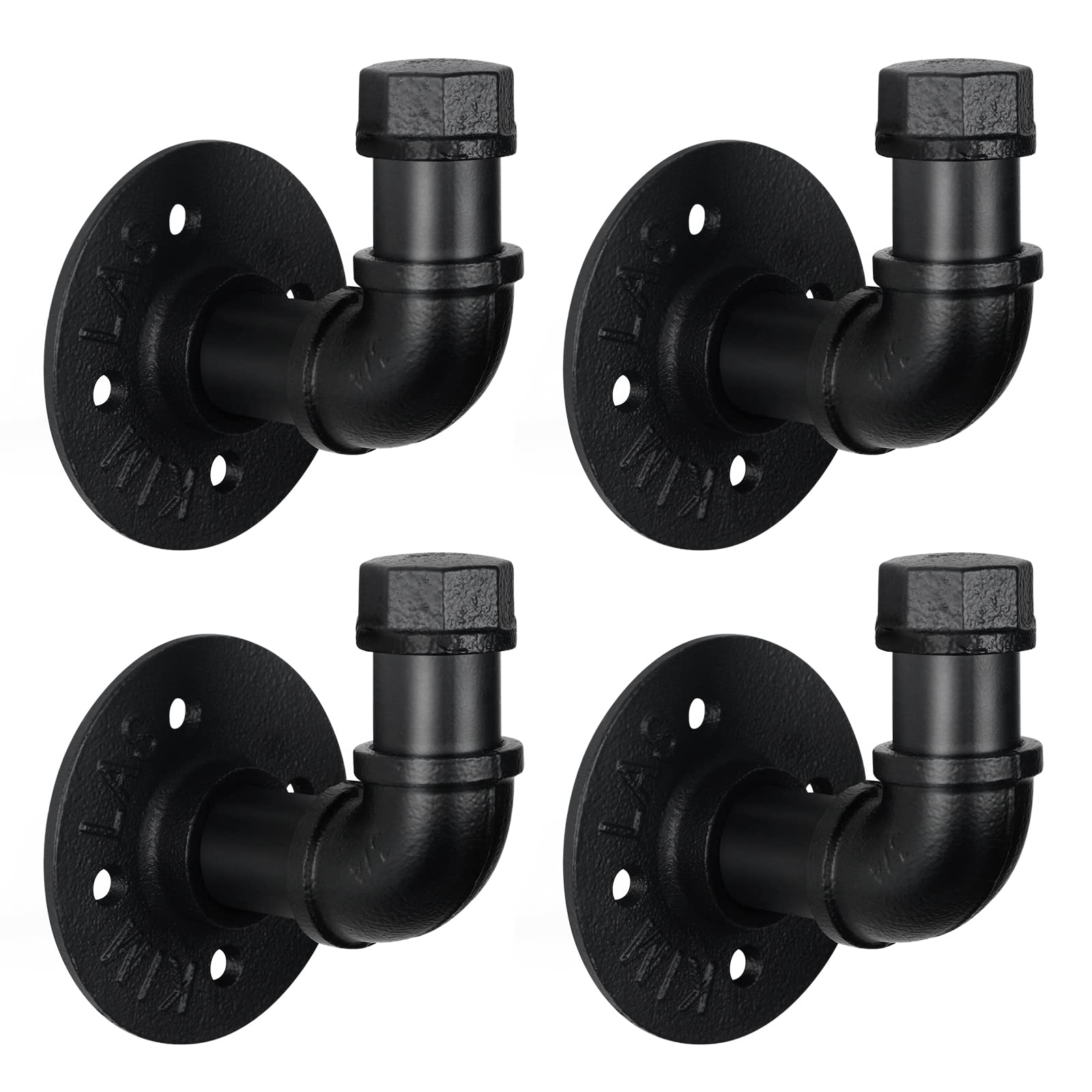 HouseAid Industrial Iron Pipe Towel Hook Holder, Farmhouse Rustic Robe Hook for Bathroom, Vintage Style Clothes Hook Hanger, Wall Mounted, Matte Black (4 Pack)