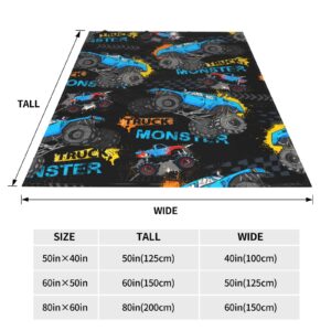 Monster Cartoon Truck Throw Blanket Car Gift for Boys Kids Bedding Room Decor Flannel Blankets Microfiber Soft Warm for Couch Sofa Bed Livingroom Beach Travel 50"x40"