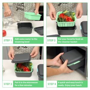 Microwave Steamer Cookware for Vegetables or Prep Meal Steam Fresh with Removable Strainer 1.35L, Silicone BPA Free Multifunctional Steamer Bowl Basket Food Container, 6x6x3 Inchs for 1-2 People