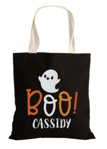 personalization universe boo! personalized tote bag, 100% cotton, reusable grocery bag, trick or treat bag, halloween themed, ideal for halloween candy, bulk shopping