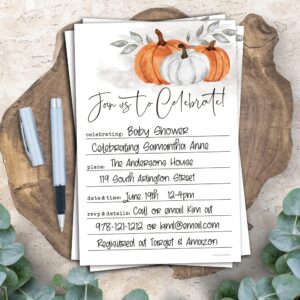 Fall Invitations Watercolor Pumpkins - (20 Count) 4x6 Invitations With Envelopes | Bridal Shower, Fall Wedding, Baby Shower, Anniversary, Engagement, Autumn Themed Invites