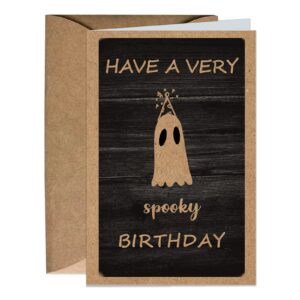 cute halloween birthday card with envelope, funny halloween bday greeting card, have a very spooky birthday paper card for him her