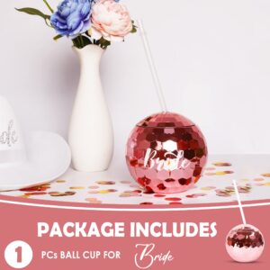 Team Bride Bachelorette Party Cups | Bride Tribe Pink Disco Ball Cups With Straws | Pack of 1- Bridesmaid Cups for Bridal Party | Bridesmaids Proposal Gifts | Bridal Shower Pink Disco Ball Cup