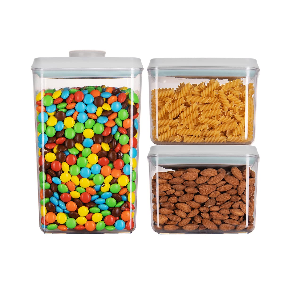 Ankou Pop Airtight Food Storage Containers, Stackable Organizing with Lids for Kitchen Pantry Cereal Snack Sugar Coffee - 3 Pcs (1.2 * 2 qt, 2.7 qt)