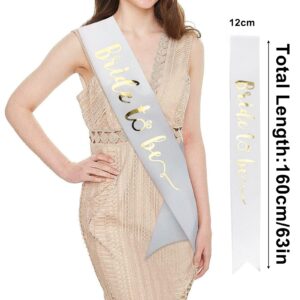 CIEHER Bride To Be Sash & Veil, White & Gold, Bridal Shower Bachelorette Party Decorations Set, One Size Fits All for Women Girls, 2 Piece Set