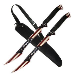 dispatch 2pc ninja twin katana samurai sword machete fixed blade combat set with sheath for hunting, outdoor camping, survival