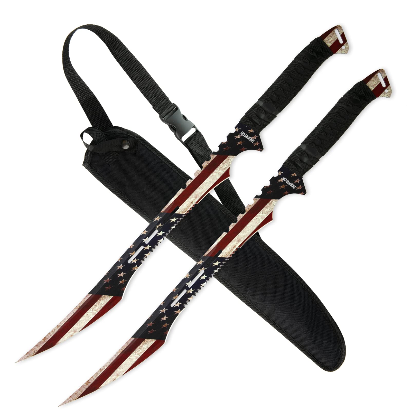 DISPATCH 2pc Ninja Twin Katana Samurai Sword Machete Fixed Blade Combat Set with Sheath for Hunting, Outdoor Camping, Survival