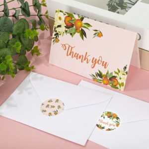 AnyDesign Little Cuties Clementine Thank You Greeting Cards Bulk 30 Pack Orange Rose Greeting Cards with Matching Seal Stickers Envelops Blank Note Cards for Baby Shower Wedding Birthday Bridal Party